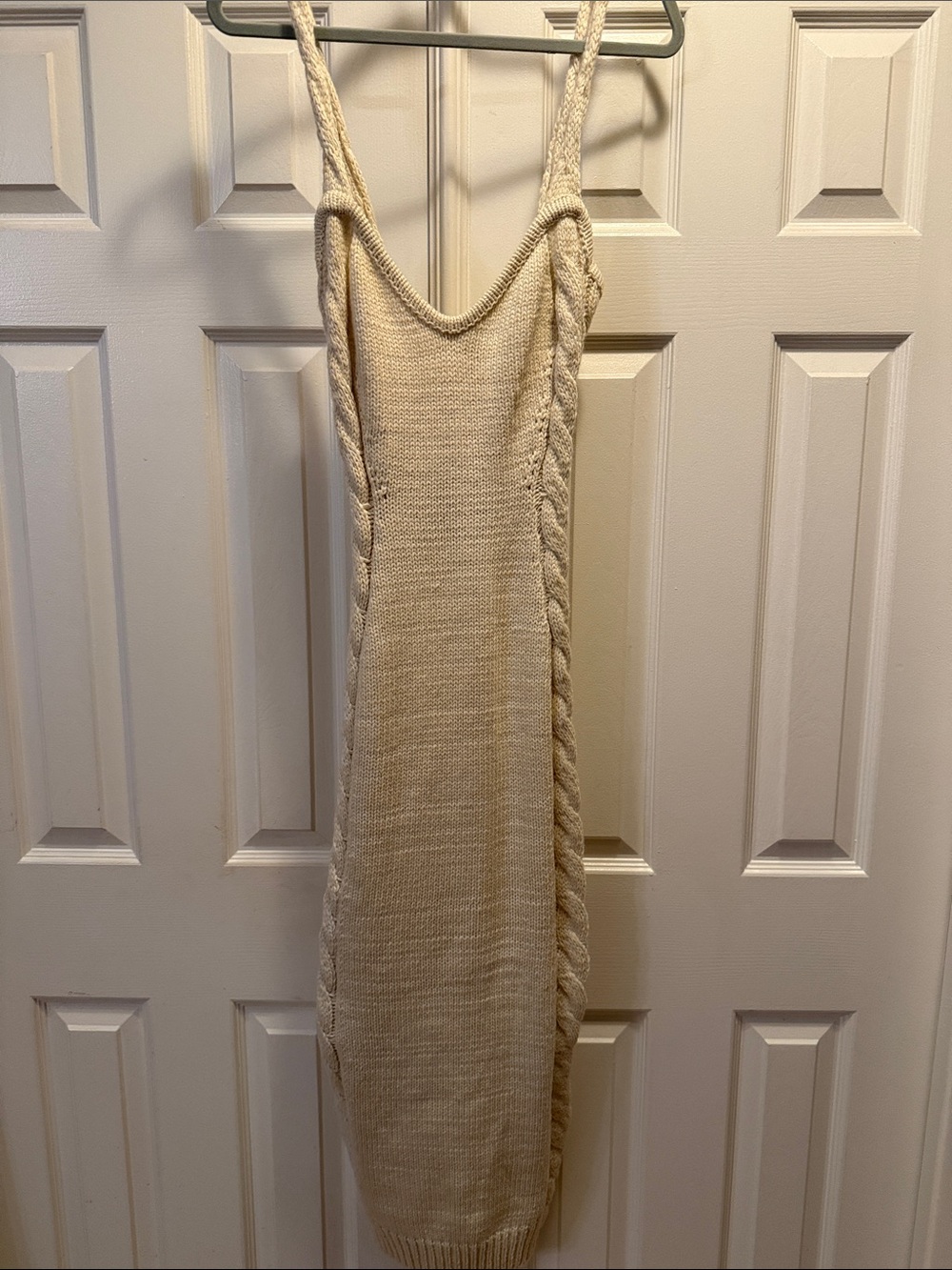 JLUXLABEL Cream Sleeveless Cable-Trim Knit Midi Dress